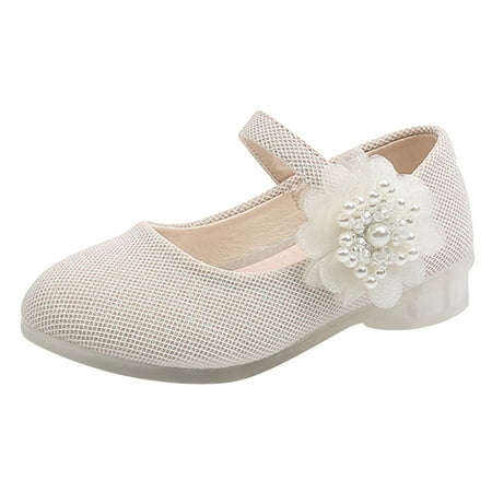 

eileial Flats for Toddler Girls Little Kids Glittery Dress Princess Wedding Ballet Shoes(Beige 6-12 Months)