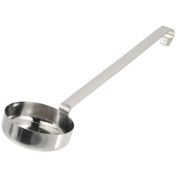 Cuchara sopera: Cuchara de acero inoxidable con mango largo, cucharón plano para salsa de pizza, aceite caliente y para servir sopa.