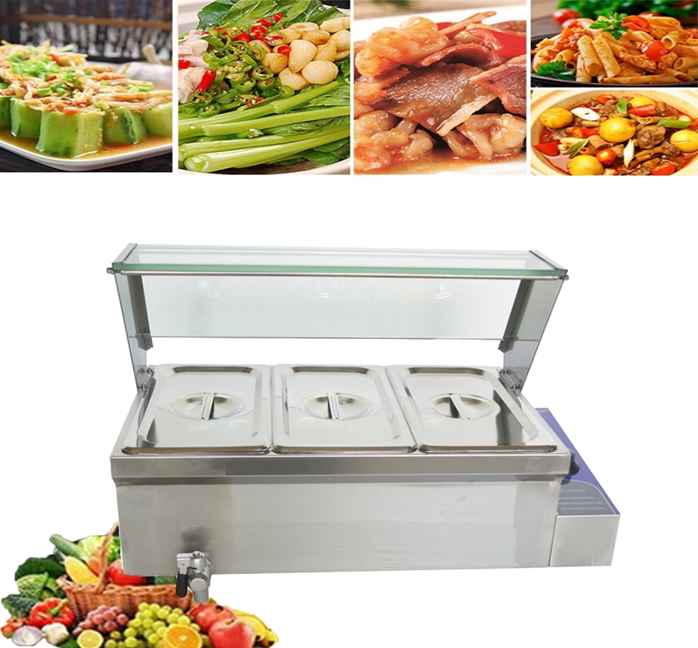 INTBUYING Food Warmer 3Pan Commercial Buffet Food Soup Warmer