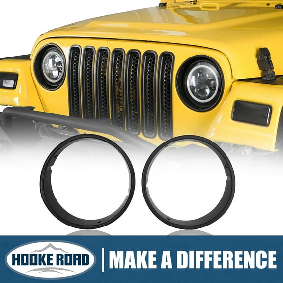Hooke Road Front Headlight Guard Cover For Jeep Wrangler TJ 1997-2006 Matte Black ABS