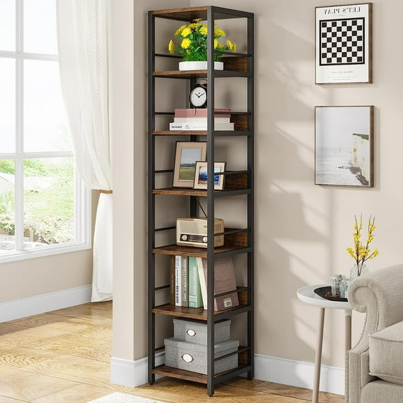 Tribesigns 75 in. Tall Narrow Bookshelf, 6-tier Multipurpose Storage Rack Book Shelves, Rustic Corner Square Shelf Tower, Skinny Bookcase Display Stand Shelving Units for Home Office