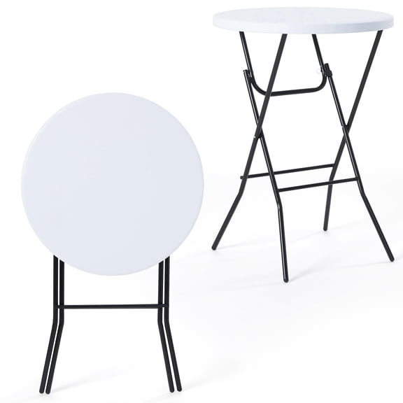 JINSEED 32'' Round Folding Table, Portable Bar Height Table with Removable Legs for Indoor Outdoor Event Wedding Party Commercial Use, White