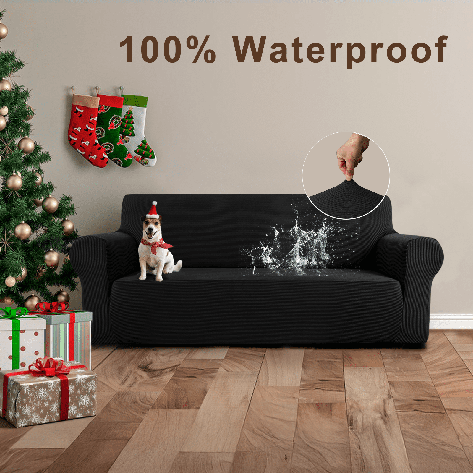 Sanmadrola Couch Covers for Dogs Sofa Covers Washable 100% Waterproof Non Slip Couch Covers Stretchable Machine Washable for Dogs Kids Pets, Black, Sofa