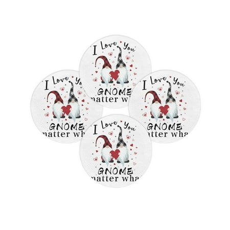 Valentine s Day Round Placemats Set of 4 I Love You Gnome Place Mats Woven Placemat Heart Red And Black Buffalo Check Plaid Circle Braided Table Mat for Kitchen Dining Table Wedding Party 15 Inch