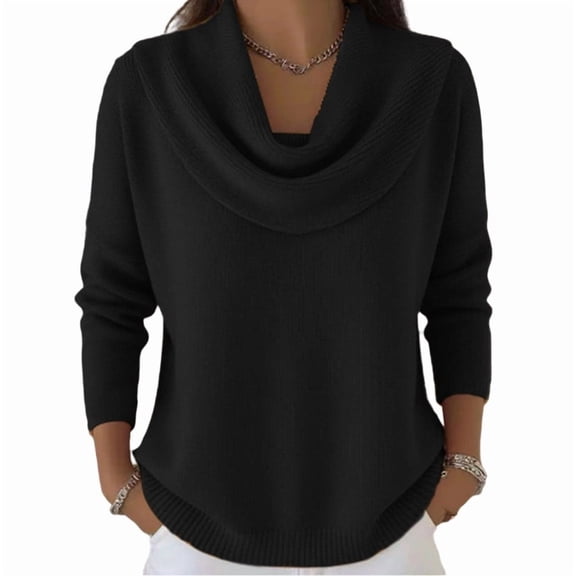 FRSASU Cowl Neck Sweaters for Women Fall Winter Lightweight Long Sleeve Sweater Casual Loose Basic Knit Pullover Tops White