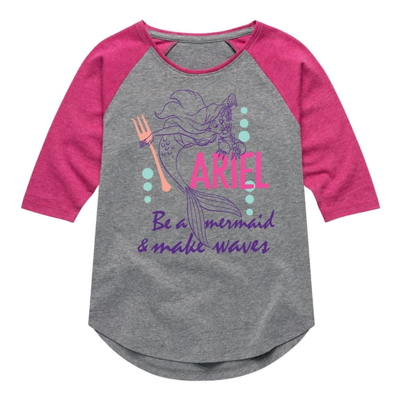 Disney Princess - Ariel Make Waves - Toddler And Youth Girls Raglan Graphic T-Shirt