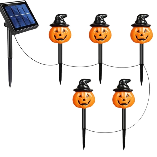 Hiroekza Solar Pumpkin Light Hat Set 5 Piece for Halloween Yard Decor Fall Garden Pathways Eco Friendly Solar Powered LED Lighting with 8 Modes Automatic On Off