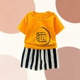 thumbnail image 4 of Virmaxy Unisex Graphic Print T-Shirt and Stripe Shorts Set Cotton Two Piece Summer Wear for Casual Playdate and Everyday Comfort, for 3-10 Years Yellow, 4 of 5