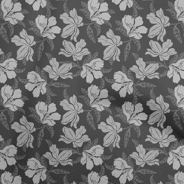 oneOone Cotton Silk Dark Gray Fabric Florals Craft Projects Decor Fabric Printed By The Yard 42 Inch Wide
