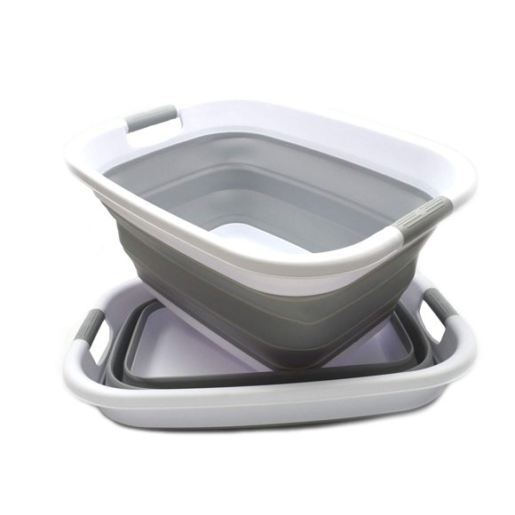 SAMMART Set of 2-31L (8.1 gallon) Collapsible Plastic Laundry Basket-Pop Up Storage Container-Portable Washing Tub - Space Saving Hamper/Basket, Water capacity: 23L (6 gallon) (2, Grey)
