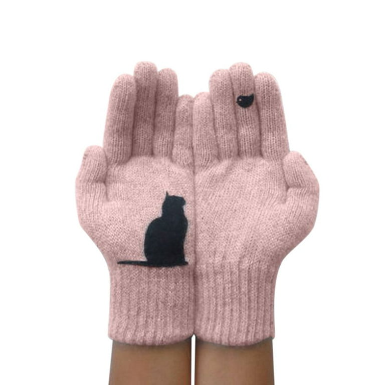 Cute Cartoon Cat And Bird Printed Gloves Thick Winter Hand Protection  Gloves, Men Women Cold Weather Warm Gloves Workout Gloves Running Cycling  Training 