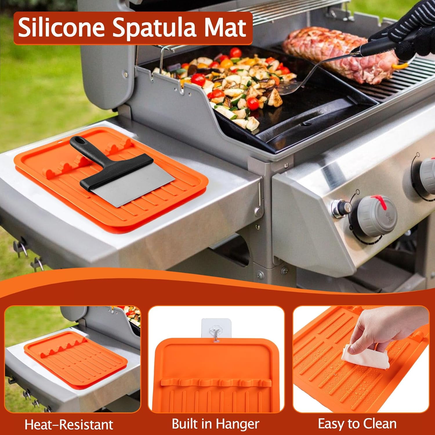 Griddle Cleaning Kit for Blackstone Flat Top Grill Accessories, with Scraper, Heat-Resistant Silicone Spatula Mat, Grill Stone, Brush