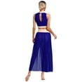 thumbnail image 2 of iiniim Womens Lyrical Dance Costume Sleeveless Crop Top with Side Split Skirt Ballet Dancewear Navy Blue M, 2 of 7