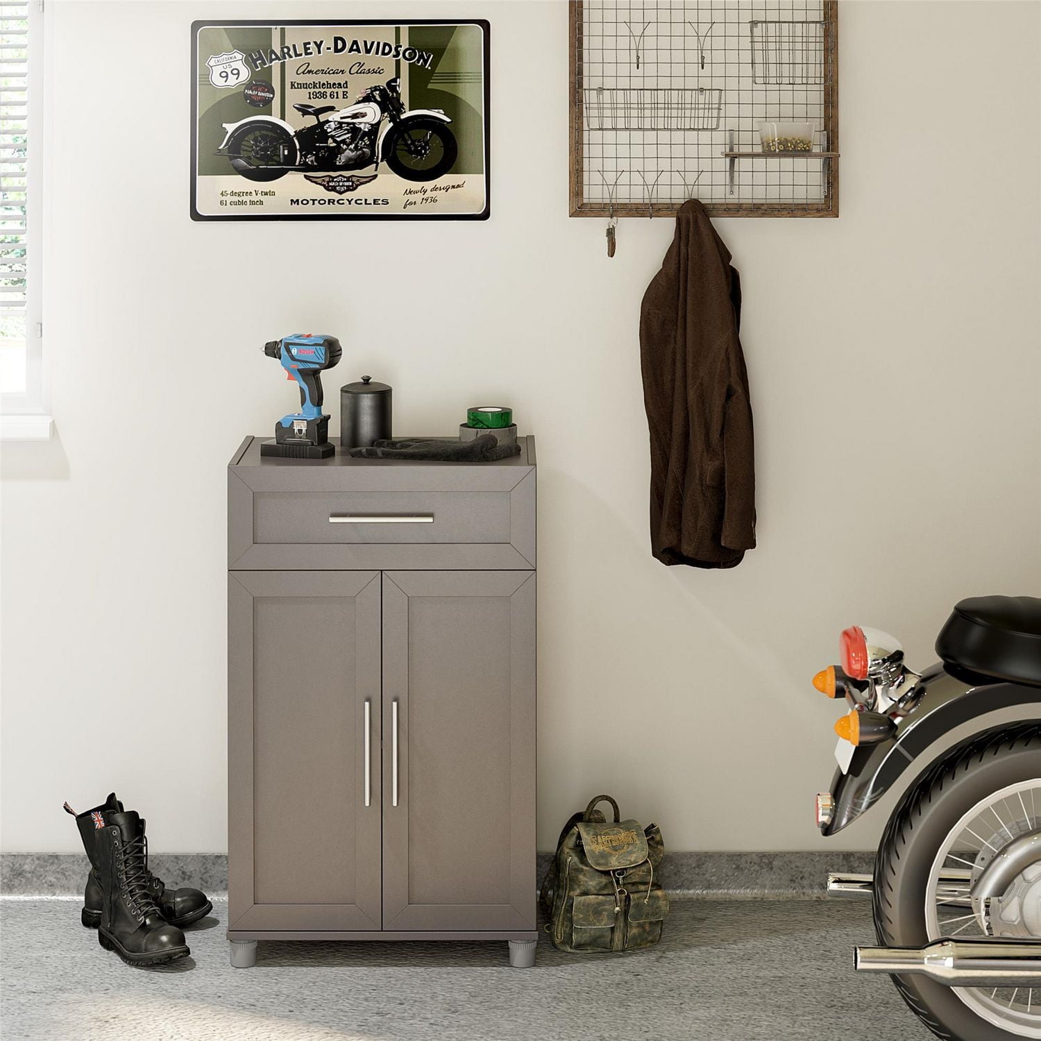 Systembuild Evolution Camberly Framed 2 Door/1 Drawer Storage Cabinet, Graphite Gray