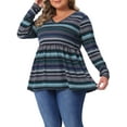 thumbnail image 4 of Agnes Orinda Women's Plus Size Babydoll Tops Vintage Striped Boho V Neck Long Sleeve Elastic Waist Casual Blouse 1X Blue, 4 of 6