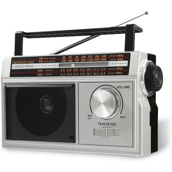 Radio Portable AM FM Shortwave, Vintage Transistor Radios, Retro Personal Radios Rechargeable Battery Powered Plug in Radios, Great Sound and Strong Reception, Easy to Use for Senior, Kids, Silver