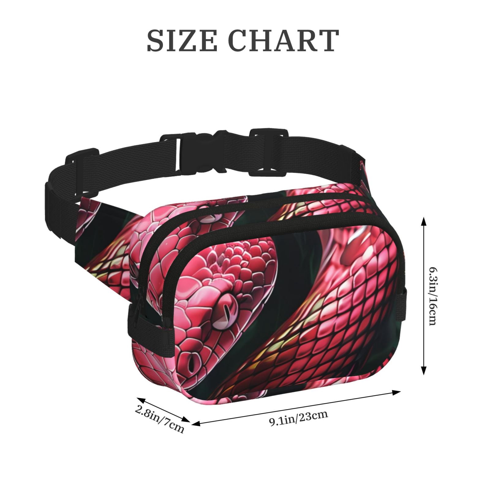 Picia Red Viper Jungle Intensity Print Square Double-Layer Waist Bag Mini Adjustable Waist Belt Bag Exercise Running Travel Hiking