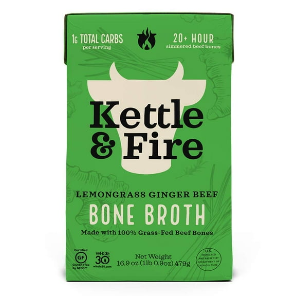 Kettle & Fire Lemongrass Ginger Beef Bone Broth 16.9 oz Pack of 3