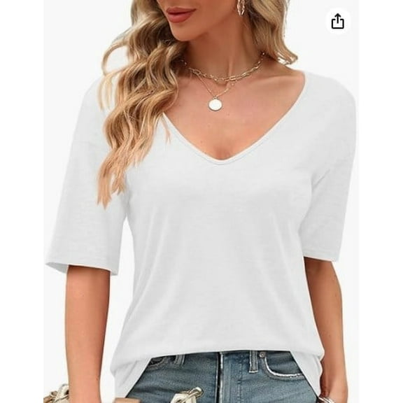 ONLYSHE Womens Summer V Neck T Shirts Short Sleeve Loose Fit Basic Tunic Tops Blouse