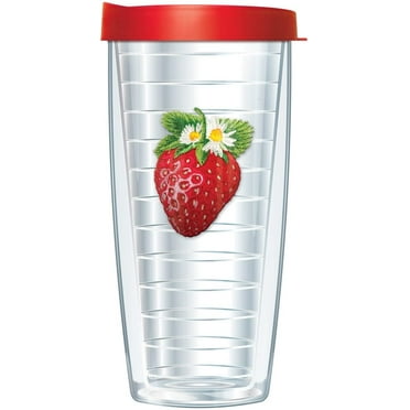 16 oz Red Strawberry Fruit on Clear Insulated Tumbler with Travel Lid