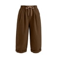 thumbnail image 4 of Stamzod Cotton Capri Pants for Women Casual Summer Capris with Pockets and Drawstring Beach Vacation Clothes Brown S, 4 of 7