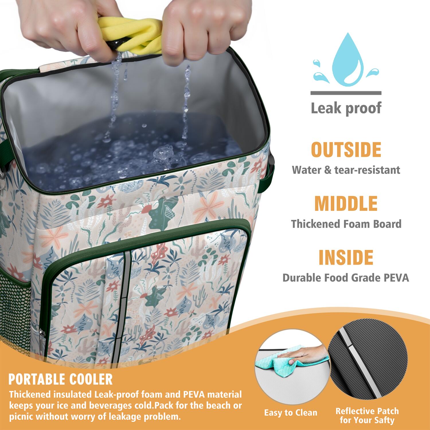 Travel Cooler Bag - Pioneer Flower Floral Print Pattern Camping Beer Cooler Backpack with Bottle Opener- Waterproof Insulated Picnic Backpacks - Cooler Bag for Beach