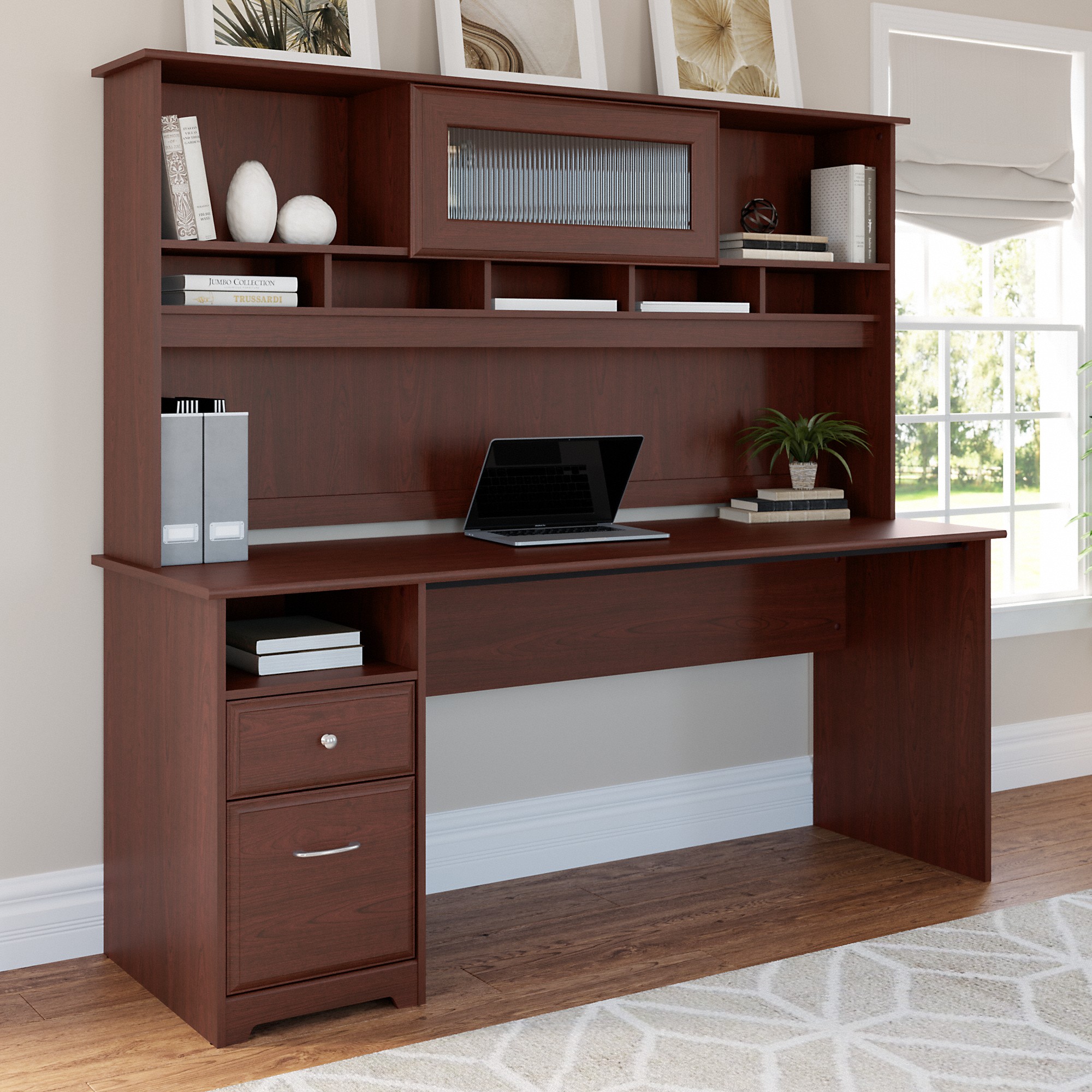 Cabot Modern 72W Hutch with Storage, Fits 72 W Desk (sold separately) in Harvest Cherry - image 3 of 8