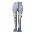 thumbnail image 3 of Puntoco Moda Mujer Botón sólido Cintura alta Bolsillo Jeans Pantalones Agujero Pantalones de mezclilla Puntoco Puntoco-1320, 3 of 5