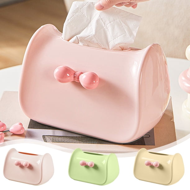 Cubierta de caja de pajarita - Diseño decorativo de bolso de plástico • Gran abertura para fácil acceso al pañuelo • Rosa verde amarillo • Portaobjetos duraderos de 8,3"x4,9" para decoración de