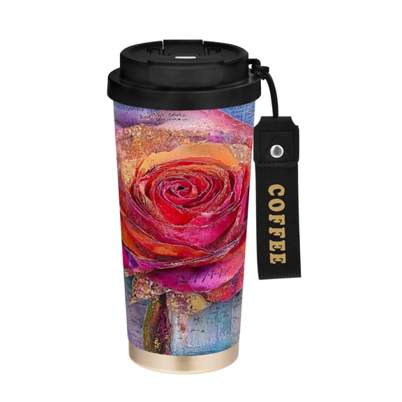 BZSMCE Coffe Bottles Stainless Steel Travel Mug With Fasshion Whimsical Rose Printed
