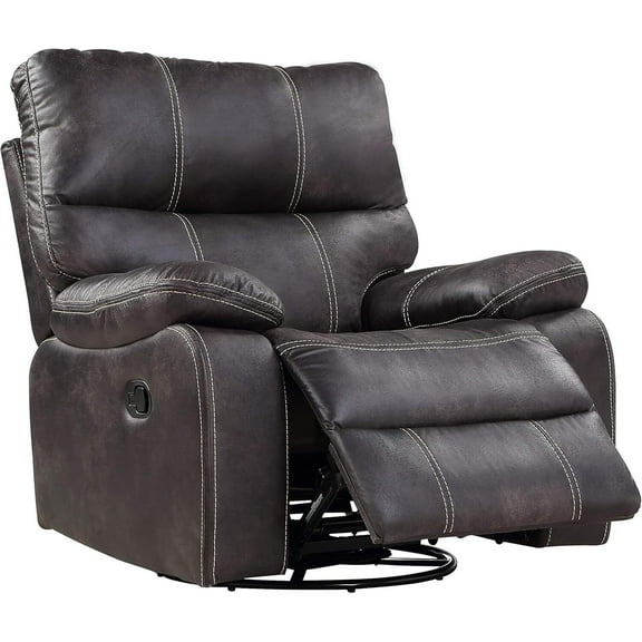 Dark Gray Swivel Recliner Glider - Faux Leather Comfort Chair, 65" Wide, Home Theater Seating