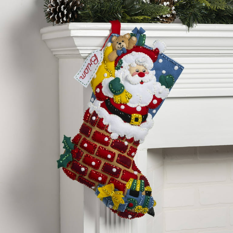 Bucilla Christmas Needlepoint Stocking Kit,DOWN THE  CHIMNEY,Santa,Toys,60690,18