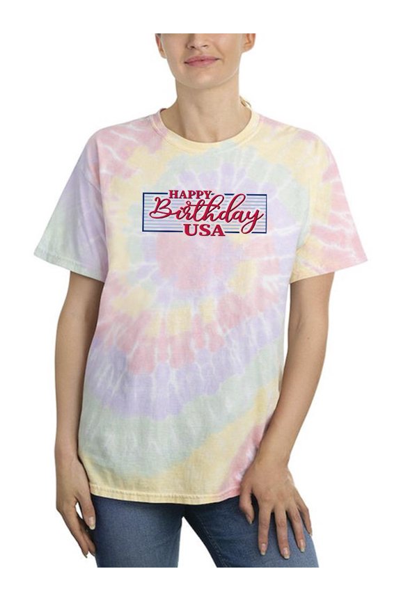Happy Birthday Usa Banner Tie Dye Spiral Women -Image by Shutterstock, Female Medium