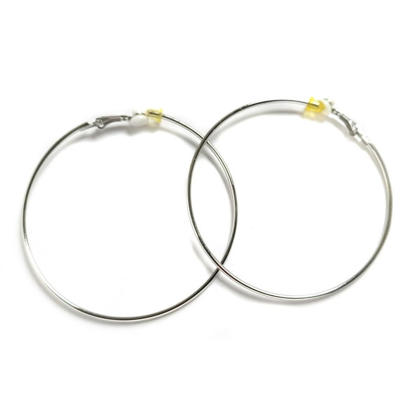 Clip-on Earrings Simple Thin 2.75 inch Silver Plated Hoops