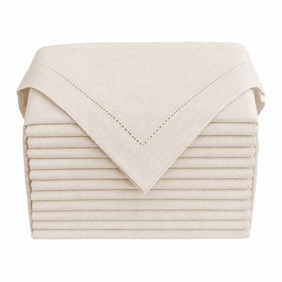 GFI LINEN CLUBS Cotton Linen Cloth Dinner Napkins, 20 x 20 Inch, Natural, Hemstitched Mitered Corners, Set of 12