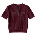 thumbnail image 4 of Rhuody Womens T Shirts Short Sleeve Solid Color Zip Front Crewneck Tee Classic Women Clothing Red, 4 of 4