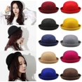 thumbnail image 1 of Black Elegante Adultos Sombrero Sólido Roll Up Brim Panamá Bowler Hat Bucket Hat Hombres Mujeres, 1 of 3