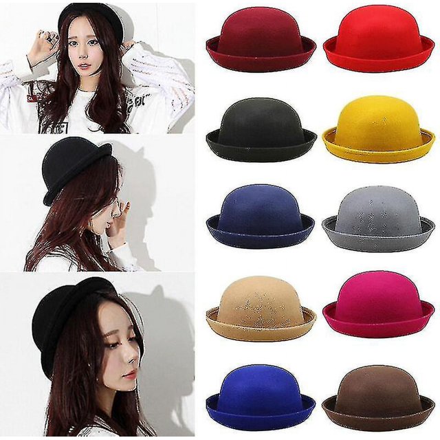 Black Elegante Adultos Sombrero Sólido Roll Up Brim Panamá Bowler Hat Bucket Hat Hombres Mujeres