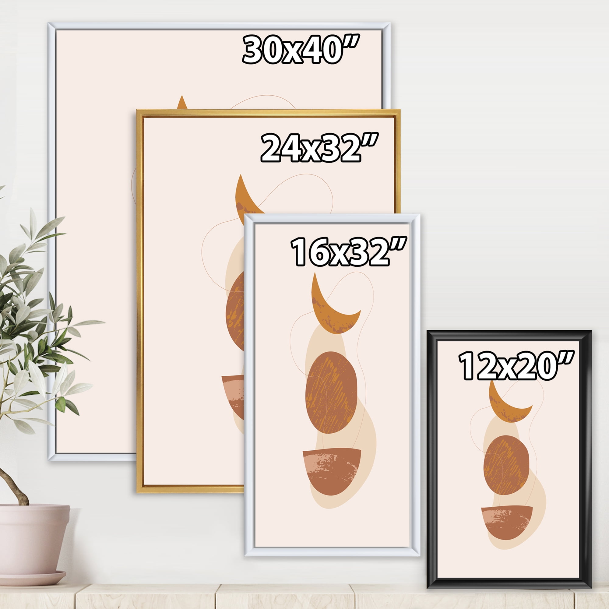 Designart 'Sun and Moon Shapes In Retro Terracotta Tones IV' Modern Framed Canvas Wall Art Print