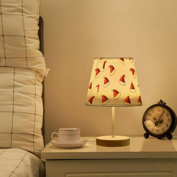 Yayeee Mini Table Lamp 10.8" Dimmable with Fabric Shade 3 Color Temperatures, Cute Santa Hats Pattern