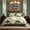 Green Flowers, variant on 9Pcs Quilt Bedding Set Orange Flowers Bedspread California King Size For Bedroom, Lightweight Comforter With 2 Pillow Shams, 6 Matching Curtains 92X106in