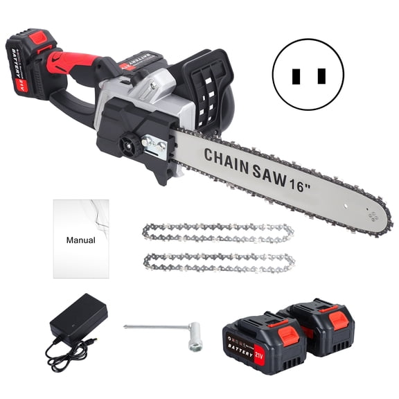 Koiauber 16 inch Cordless Chainsaw,Brushless Motor Electric Chainsaw,Battery Powered Chainsaw with 2 Batteries and Dual Port Rapid Charger Included,for Tree Felling,Pruning,Logging and Firewood