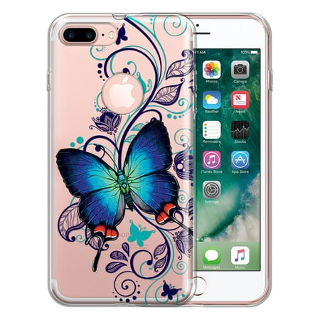 FINCIBO Soft TPU Clear Case Slim Protective Cover for Apple iPhone 7/8 Plus, Crowned Hairstreak Butterfly Curly