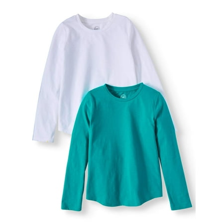 - Wonder Nation Girls' Long Sleeve Crew Neck T-Shirts 2-Pack Set