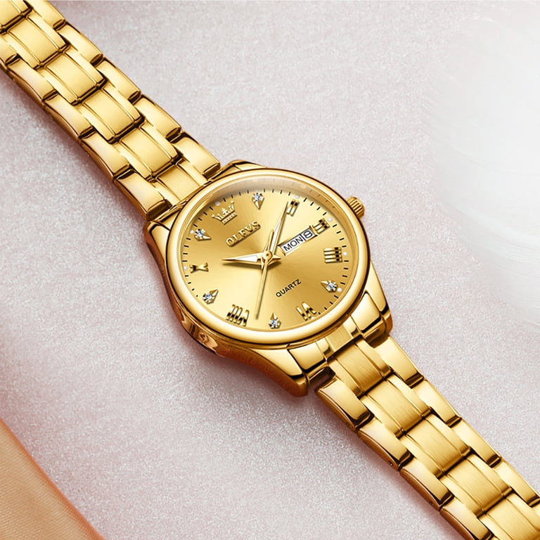 OLEVS Women's Gold Stainless Steel Watch with Dual Calendar photo 8