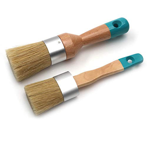 2PCS Chalk and Wax Paint Brushes Bristle Stencil Brushes Wood Tool Home Supplies 