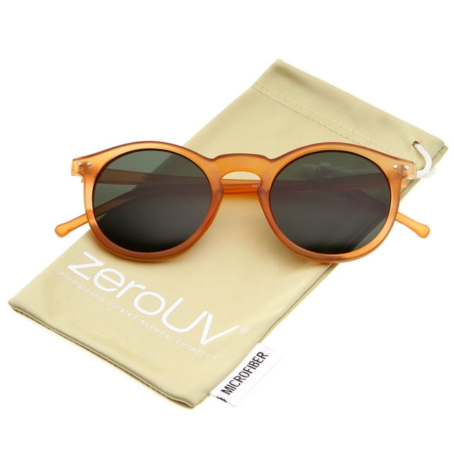 zeroUV Unisex Retro Horn Rimmed Keyhole Nose Bridge P3 Round Sunglasses 49mm (Matte Orange / Green) - 49mm