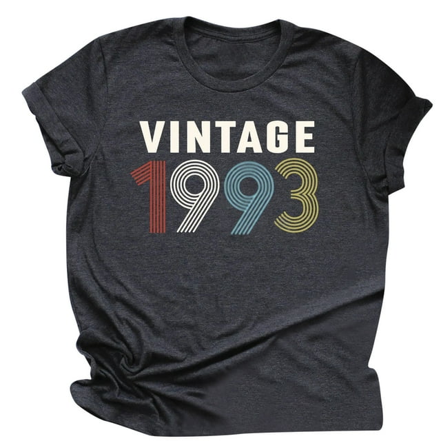 Birdeem Cadeau d'Anniversaire 30 Ans Vintage 1993 Femmes Décontracté Lettres Imprimées Chemise Col Rond Manches Courtes Tee Tops Manches Courtes Blouses