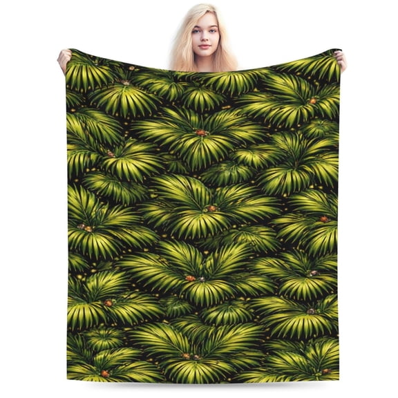 Tropical Palm Leaves Throw Blanket, Dark Botanical Pattern Design, Soft Lightweight Blanket for Couch Sofa Bed Home Decor 50x40