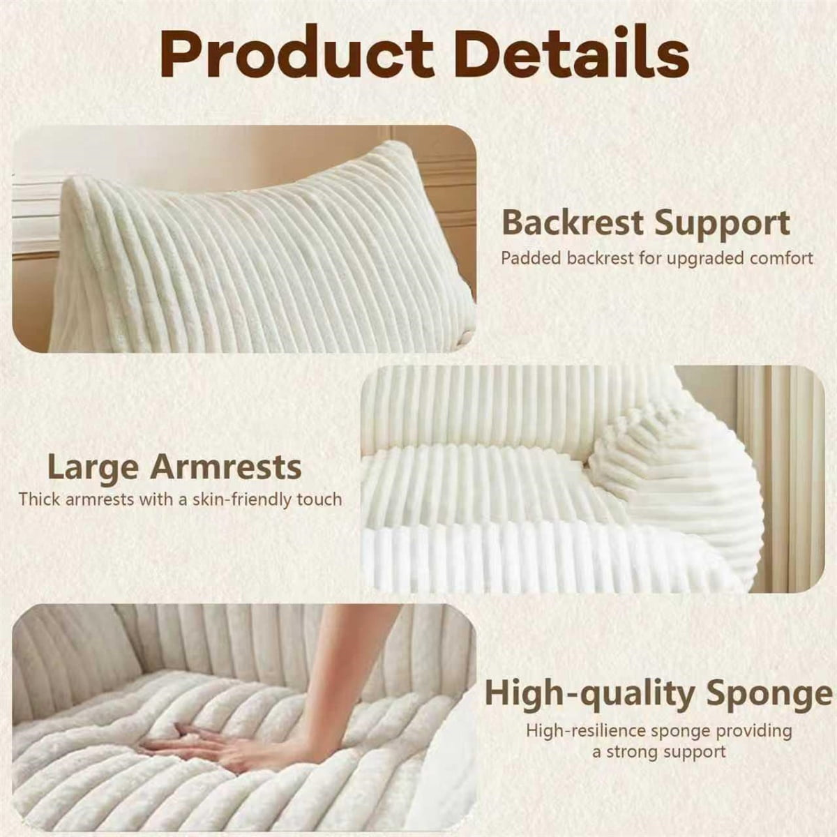 Hommoo Modern Suede Sofa Chair with Ottoman, 5-Zone Ergonomic Support Chair, White